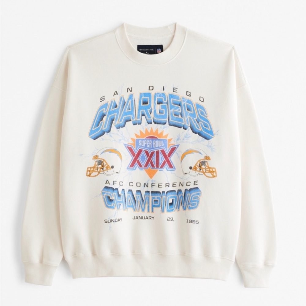 Abercrombie & Fitch Cream Chargers Crewneck Sweater